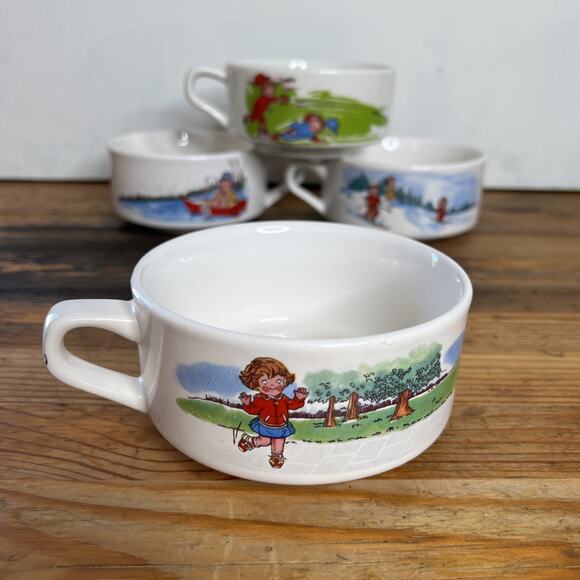 VTG Campbell’s Kids Soup Mugs – Set of 4 Boating Skiing Baseball Hopscotch Cups - Picture 3 of 13